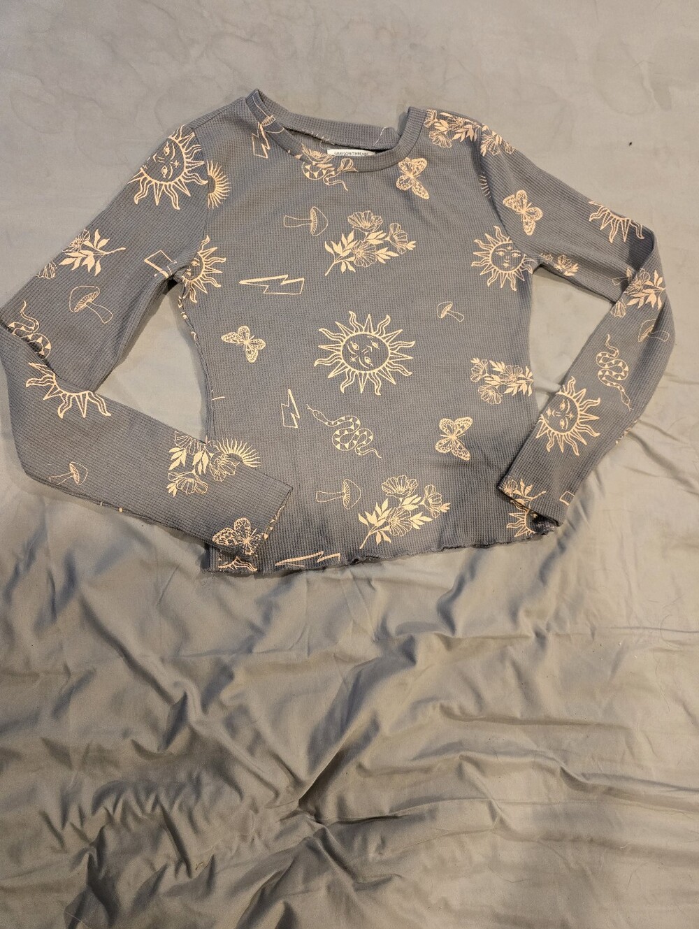 Grayson Threads Black Label Womens Waffle Knit Shirt Celestial Print Size Small